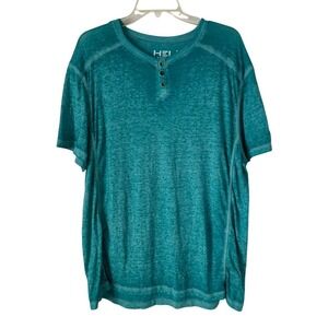 Helix Men's Short Sleeve Turquoise Burnout Henley T-Shirt Cotton XXL Casual Y2K